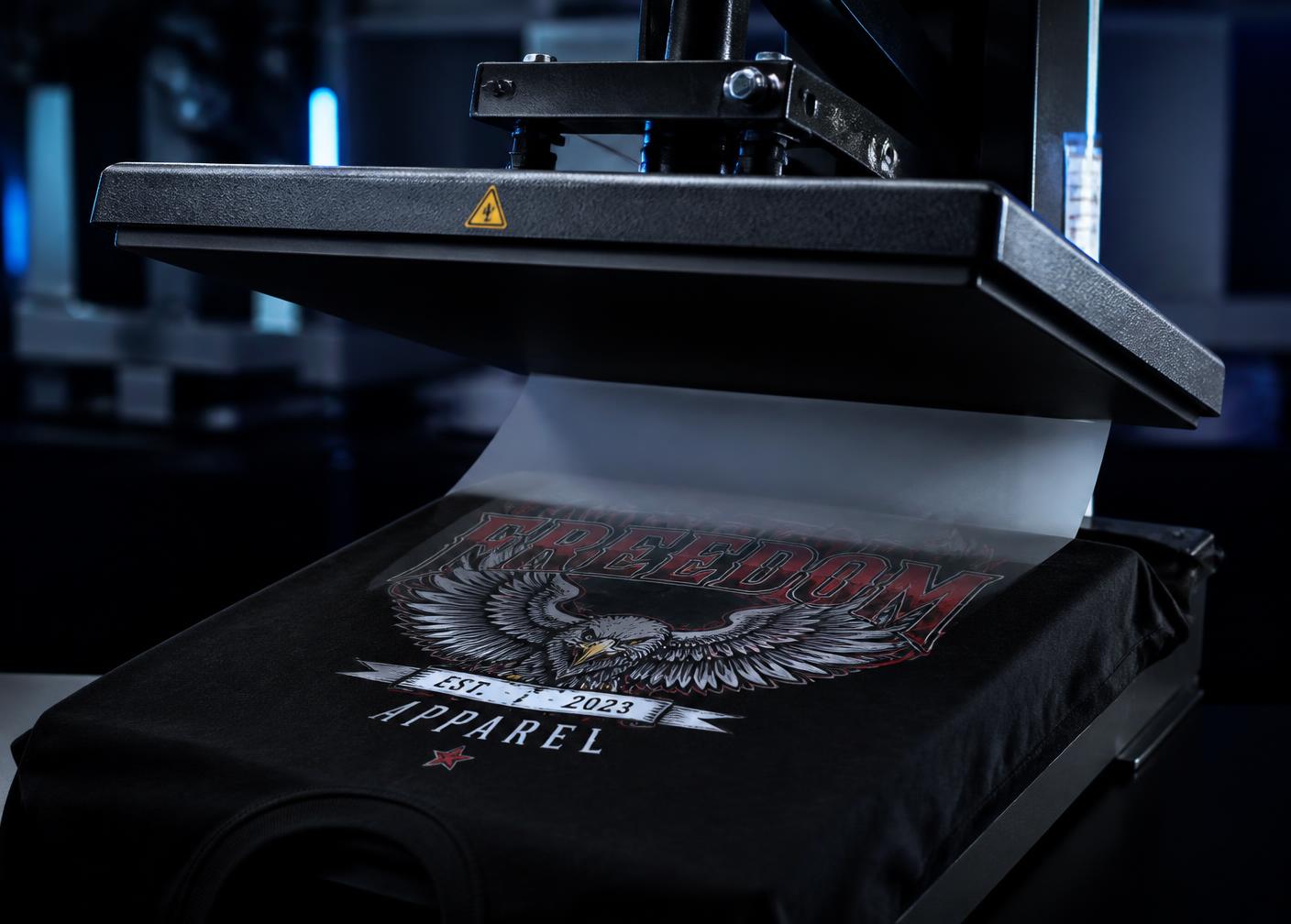 DTF transfer being heat pressed onto a shirt